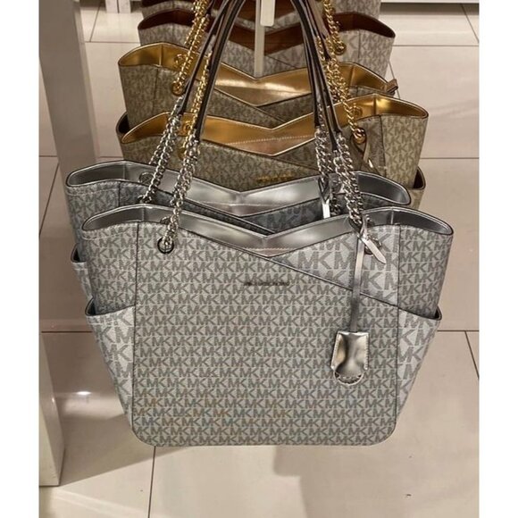 Michael Kors shoulder purse large jet set xchain shoulder bag silver - Picture 4 of 6